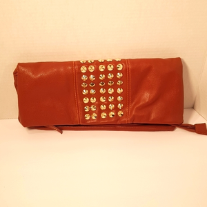 Steve Madden Fold Over Faux‎ Leather Brown Clutch Zipper Purse